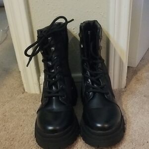 Marc Fisher Black Combat Moto Boots with Durable Soles